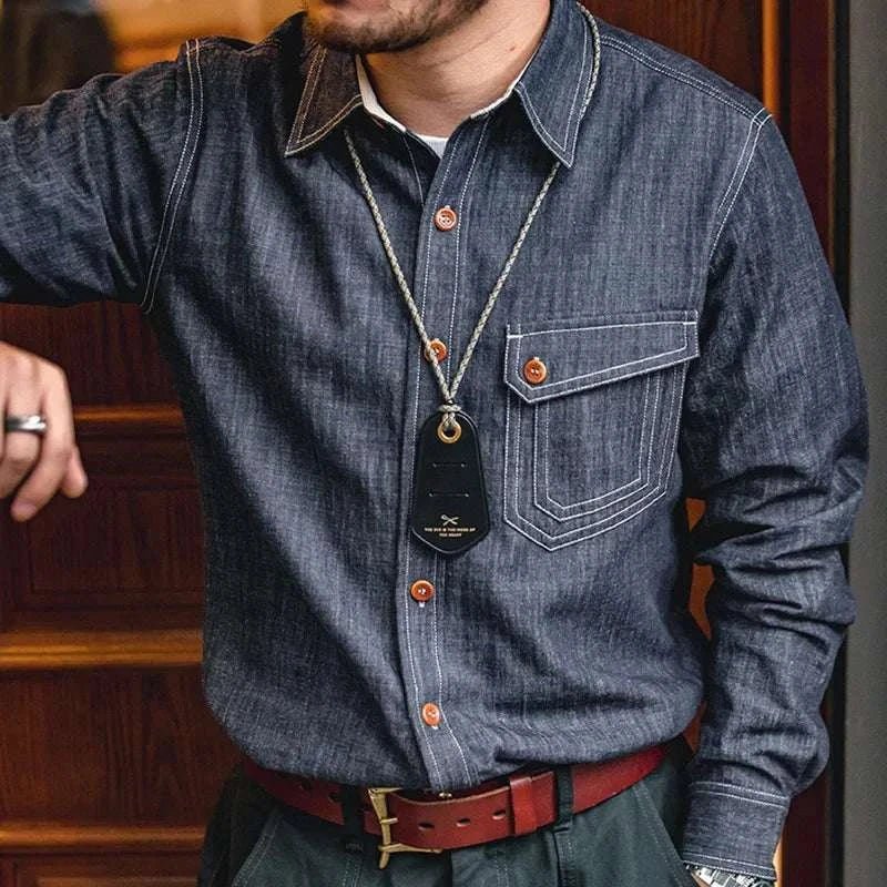 RETRO denim solid long - sleeve shirt - Antonios