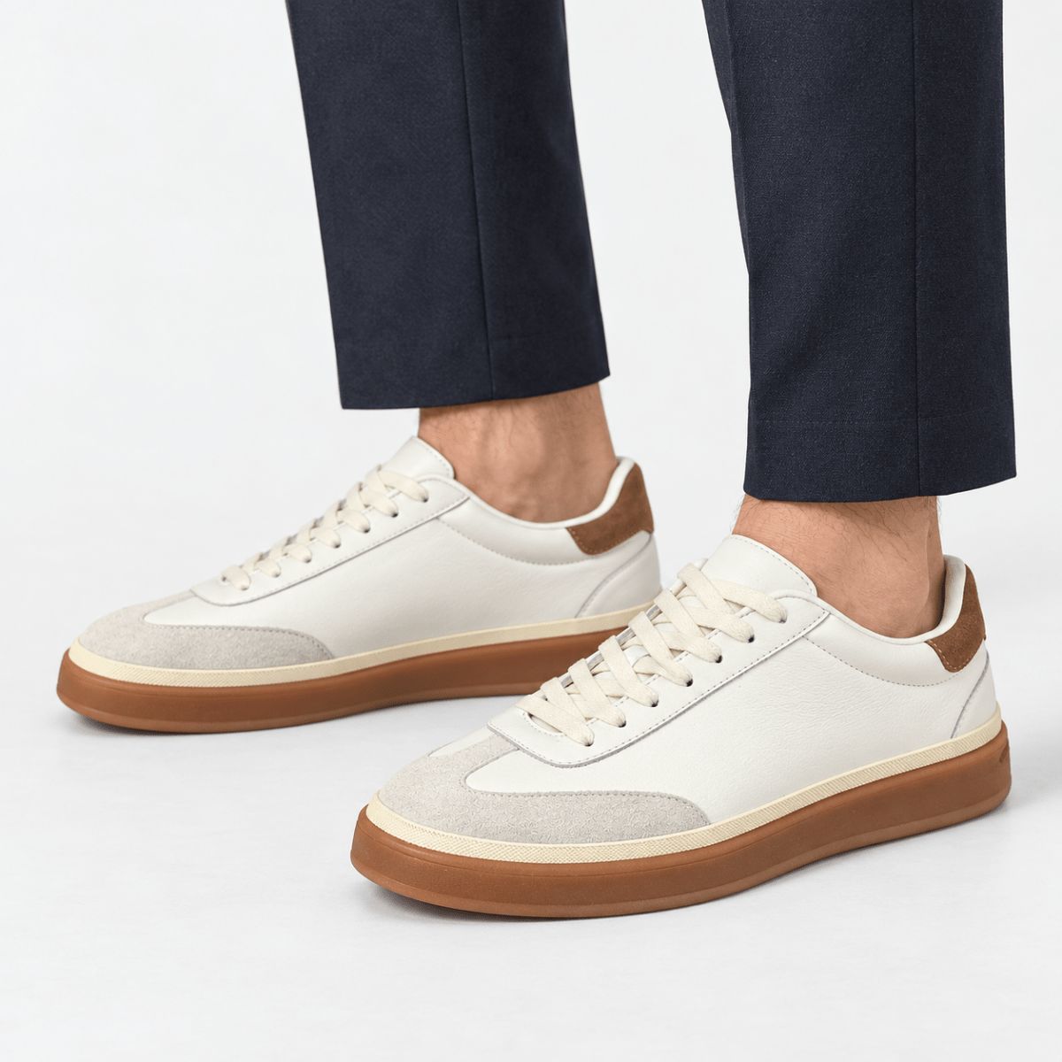 Retro leather sneakers with contrast soles - AntoniosClothing - White gum sole