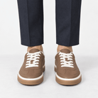 Retro leather sneakers with contrast soles - AntoniosClothing - Brown white sole