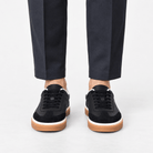 Retro leather sneakers with contrast soles - AntoniosClothing - Black gum sole