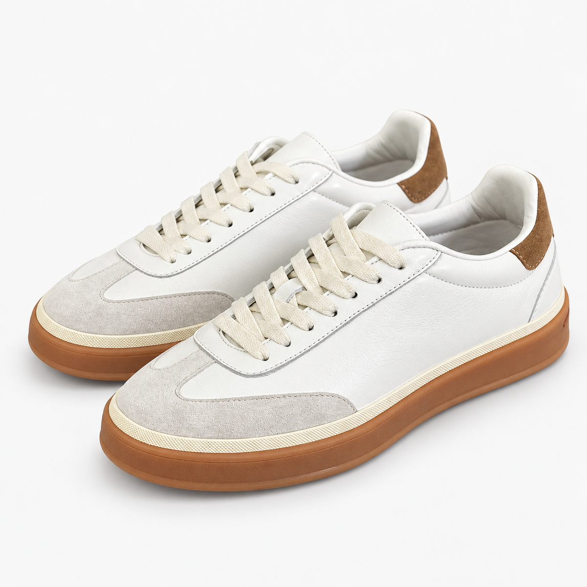 Retro leather sneakers with contrast soles in white gum sole, product cover