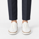 Retro leather sneakers with contrast soles in white white sole, front view on a model