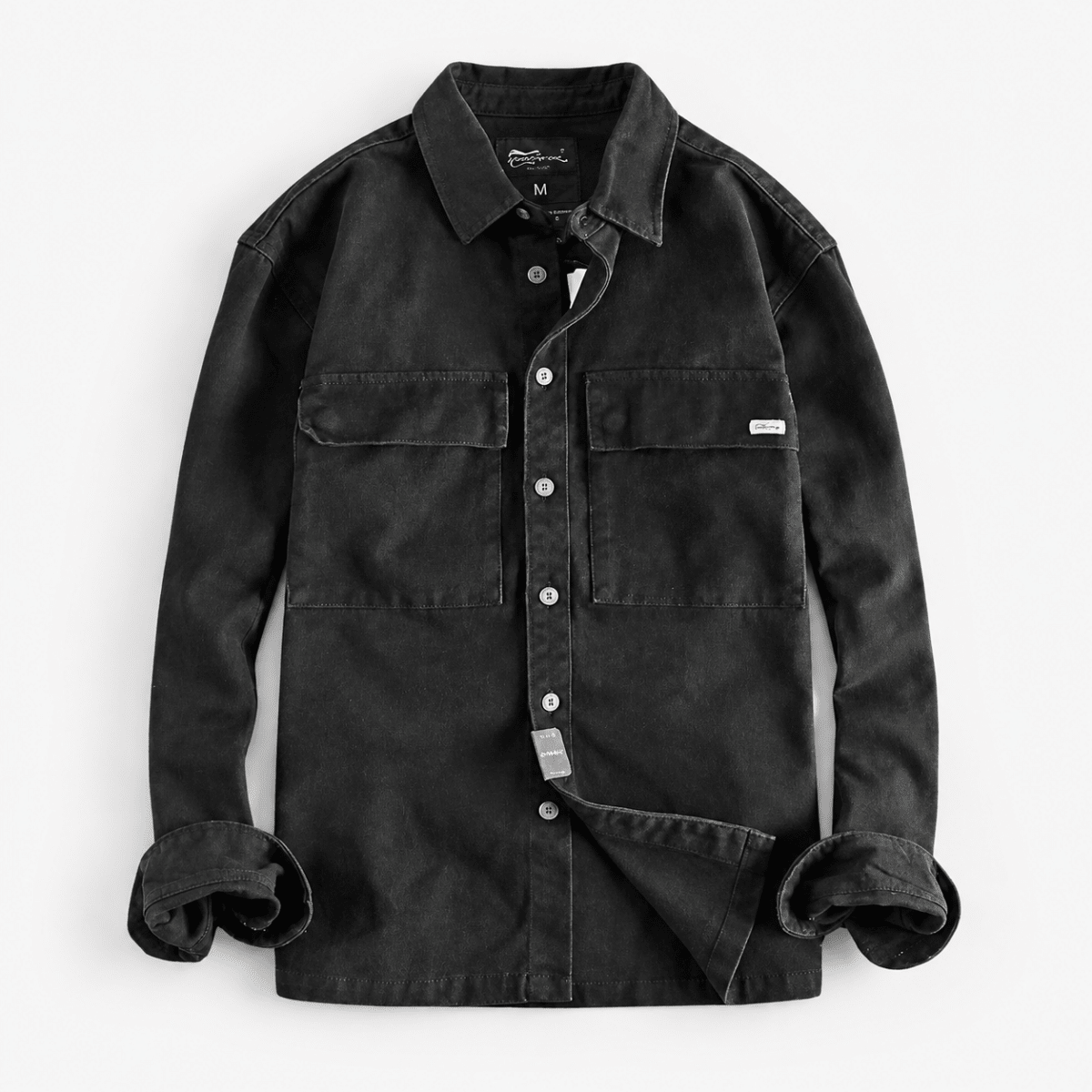 Retro thick cargo long-sleeve shirt - AntoniosClothing - Black