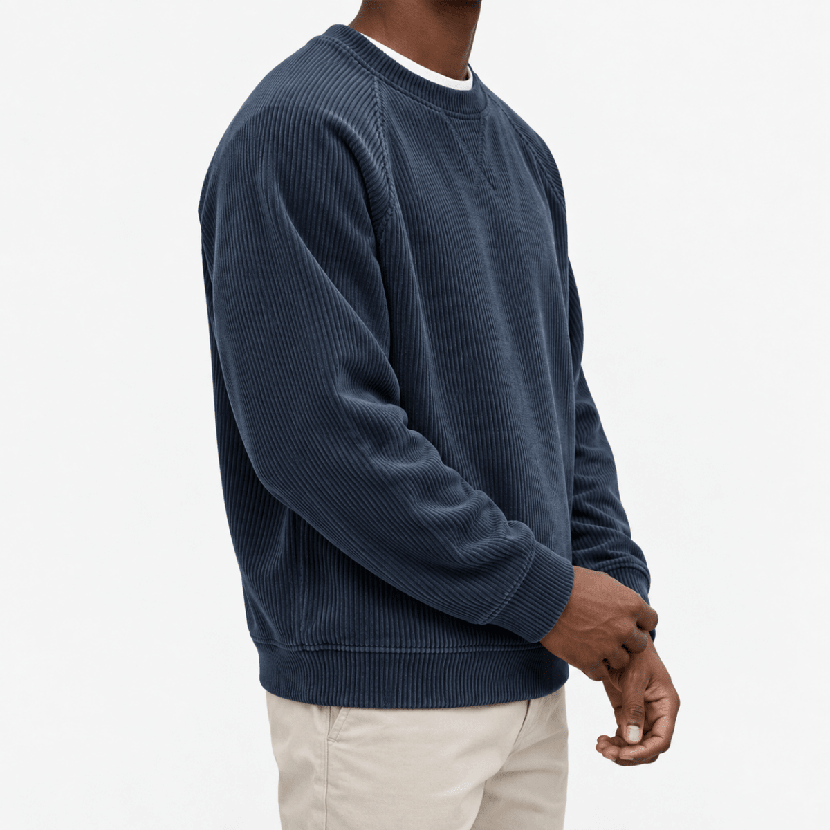 Ribbed raglan sweatshirt with a stitched neckline - AntoniosClothing - Navy blue