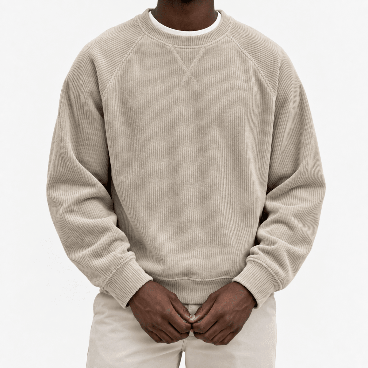 Ribbed raglan sweatshirt with a stitched neckline - AntoniosClothing - Beige