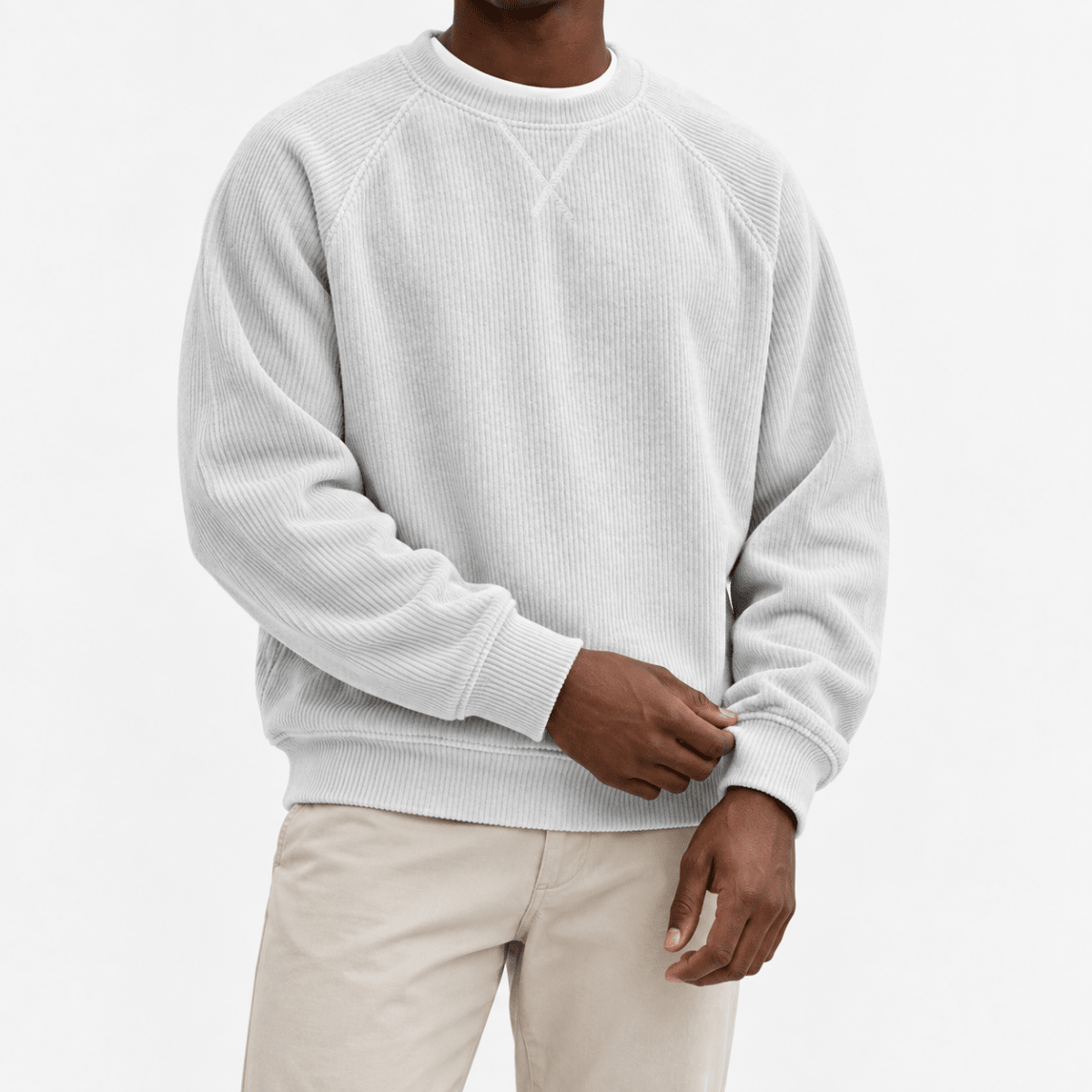 Ribbed raglan sweatshirt with a stitched neckline - AntoniosClothing - Off-white