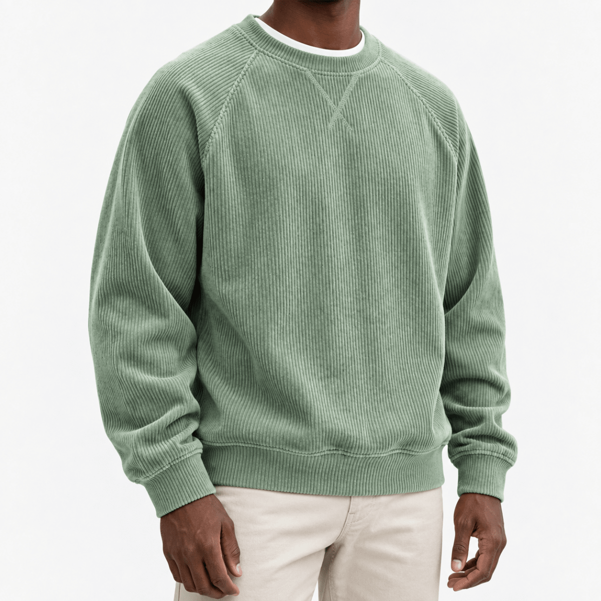 Ribbed raglan sweatshirt with a stitched neckline - AntoniosClothing - Sage green
