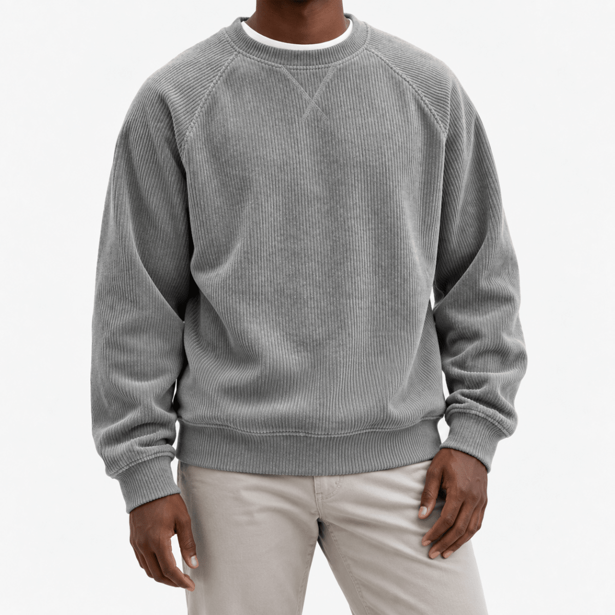 Ribbed raglan sweatshirt with a stitched neckline - AntoniosClothing - Gray