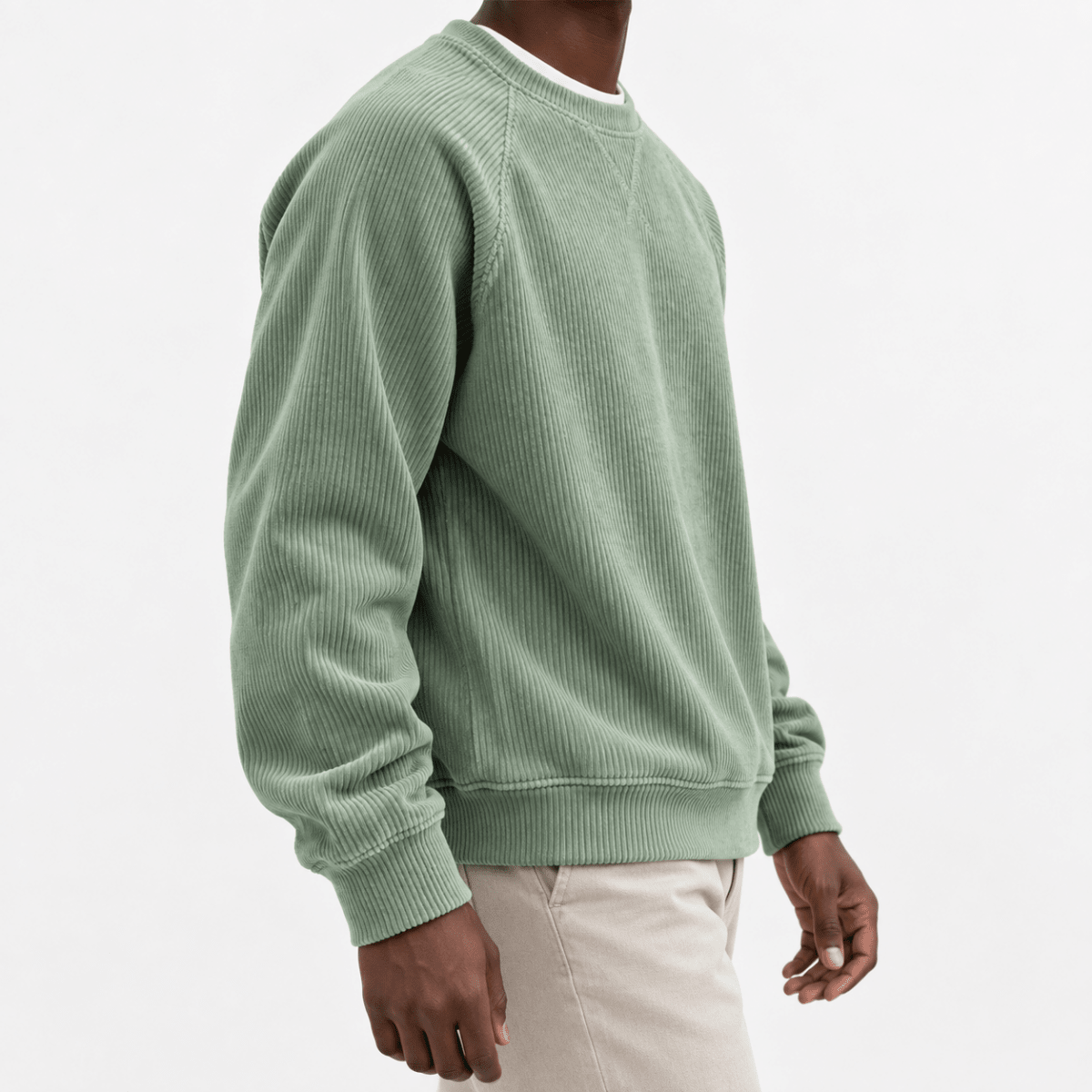 Ribbed raglan sweatshirt with a stitched neckline - AntoniosClothing - Sage green
