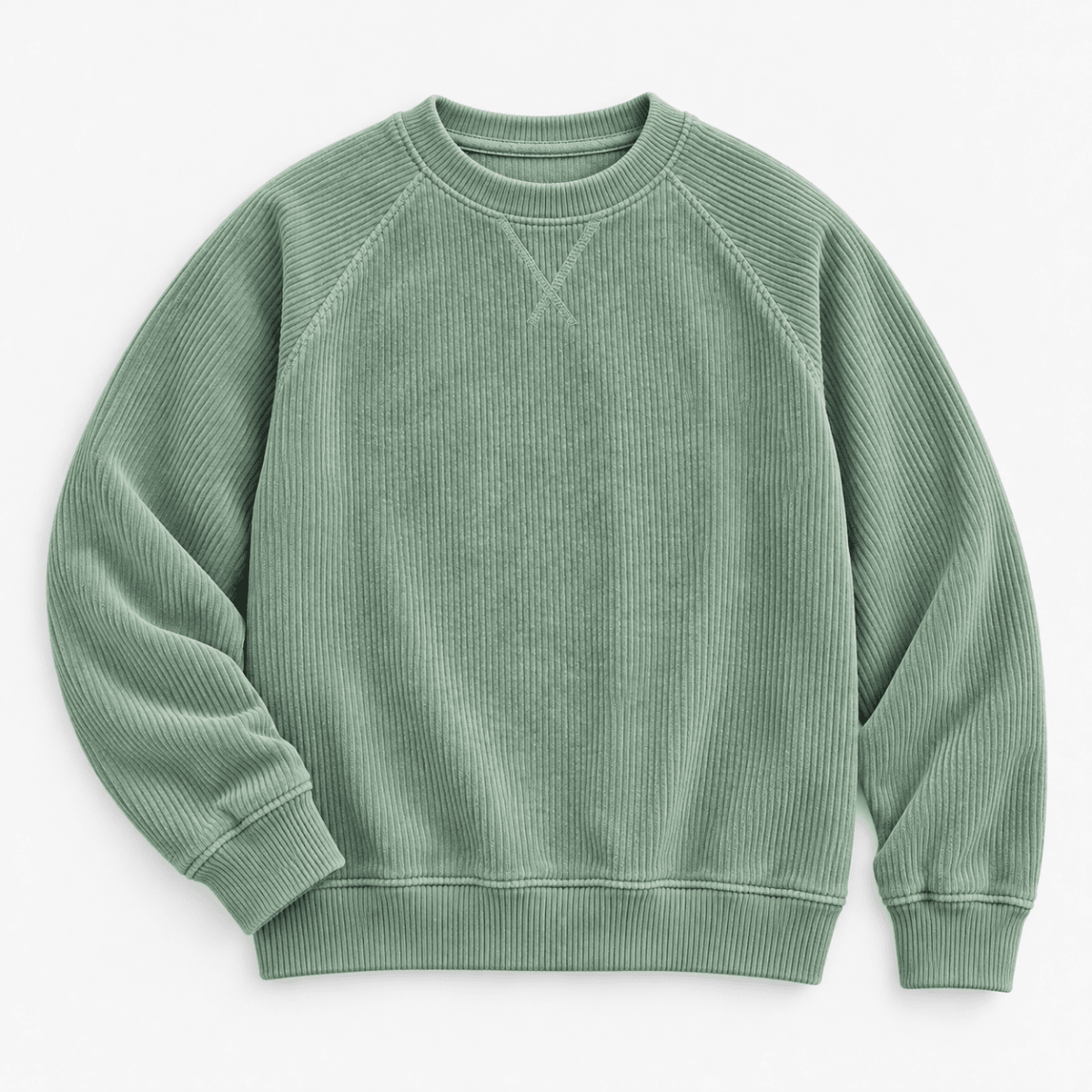 Ribbed raglan sweatshirt with a stitched neckline - AntoniosClothing - Sage green