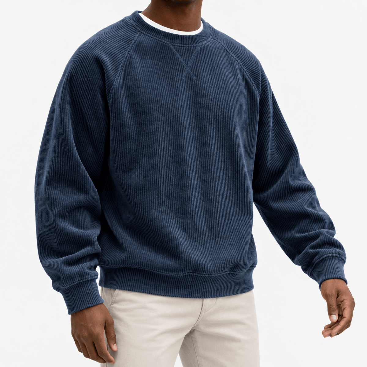 Ribbed raglan sweatshirt with a stitched neckline - AntoniosClothing - Navy blue