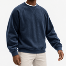 Ribbed raglan sweatshirt with a stitched neckline - AntoniosClothing - Navy blue