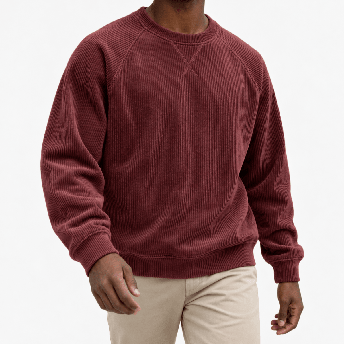 Ribbed raglan sweatshirt with a stitched neckline - AntoniosClothing - Wine red