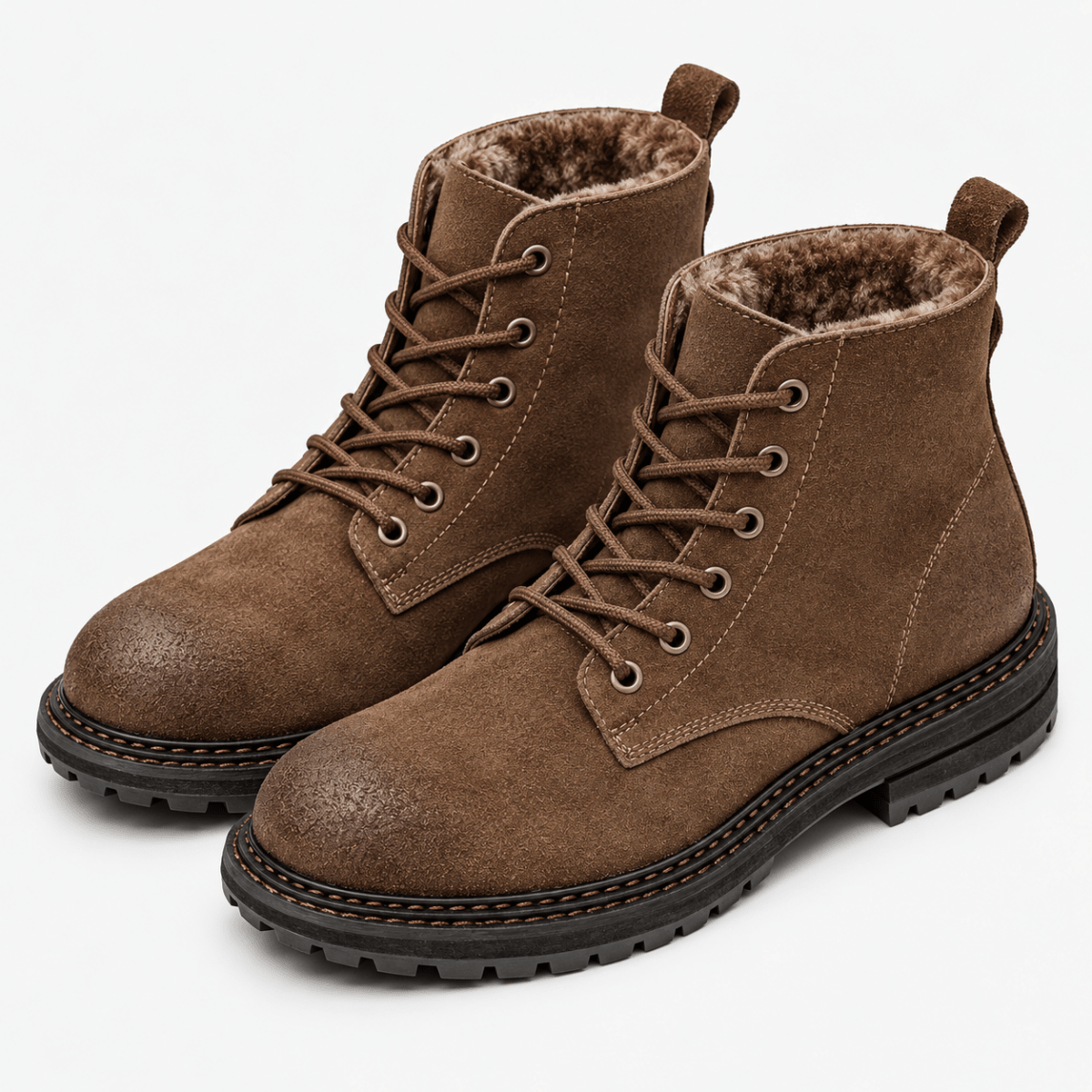 Rough suede lace up ankle boots - AntoniosClothing - Brown fleece lined