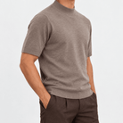 Short sleeve wool mock neck top - AntoniosClothing - Taupe