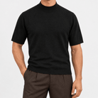 Short sleeve wool mock neck top - AntoniosClothing - Black