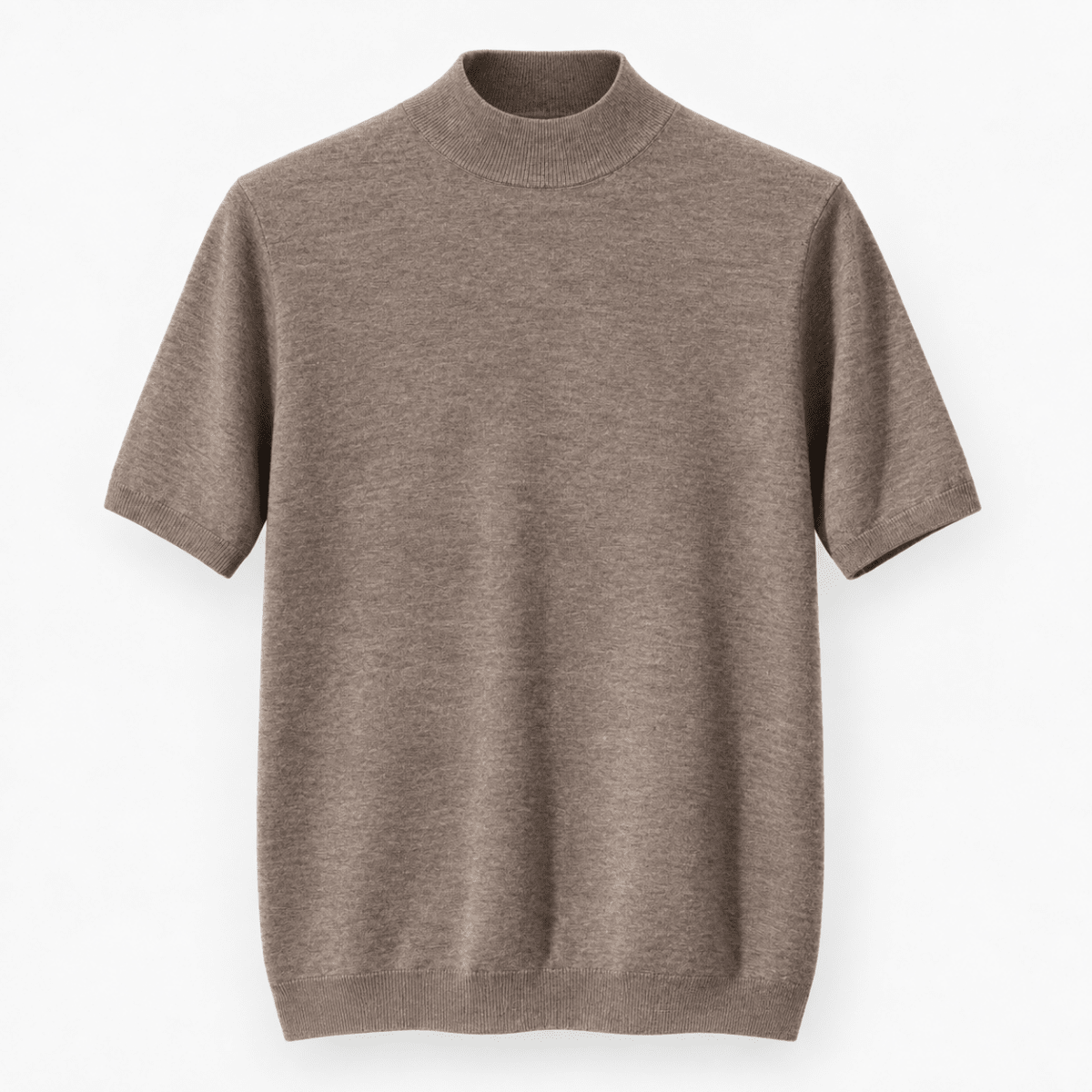 Short sleeve wool mock neck top - AntoniosClothing - Taupe