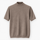 Short sleeve wool mock neck top - AntoniosClothing - Taupe
