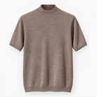 Short sleeve wool mock neck top in taupe, product cover