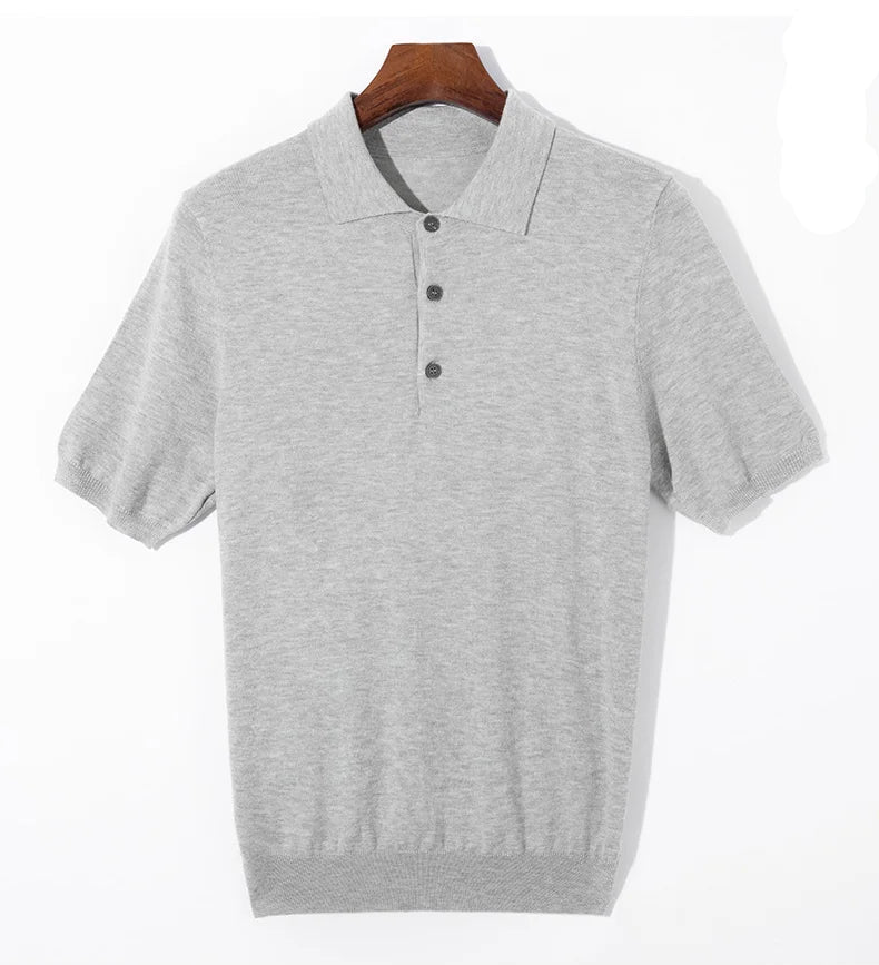 Silk wool polo t-shirt classic knitwear elegance - Antonios