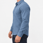 Slim cotton blend shirt with a chest pocket - AntoniosClothing - Deep blue textured check