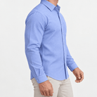 Slim cotton blend shirt with a chest pocket - AntoniosClothing - Cornflower blue textured check