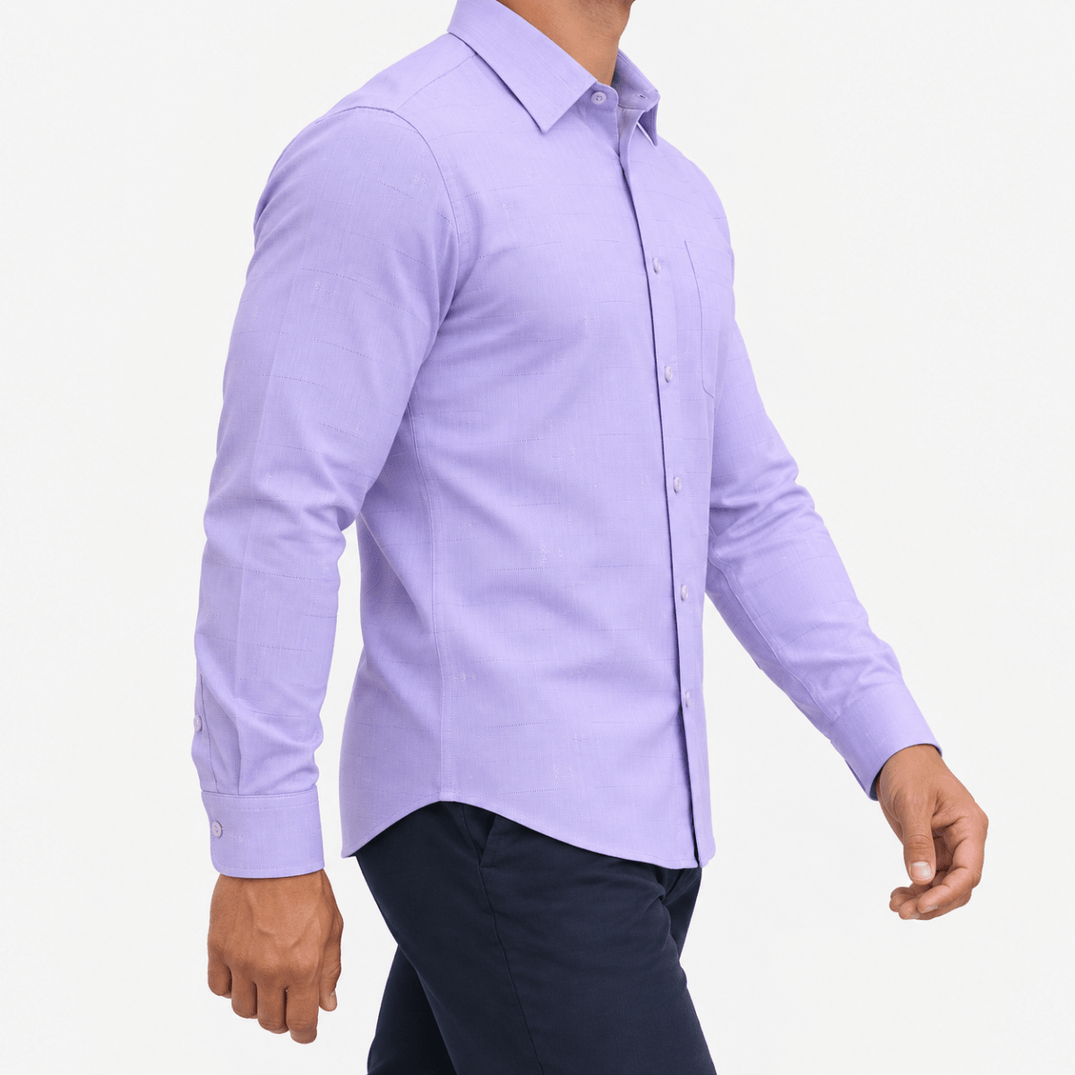 Slim cotton blend shirt with a chest pocket - AntoniosClothing - Lilac textured check