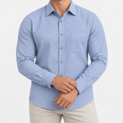 Slim cotton blend shirt with a chest pocket - AntoniosClothing - Light gray tonal check