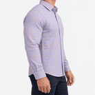 Slim cotton blend shirt with a chest pocket - AntoniosClothing - Lilac and tan check