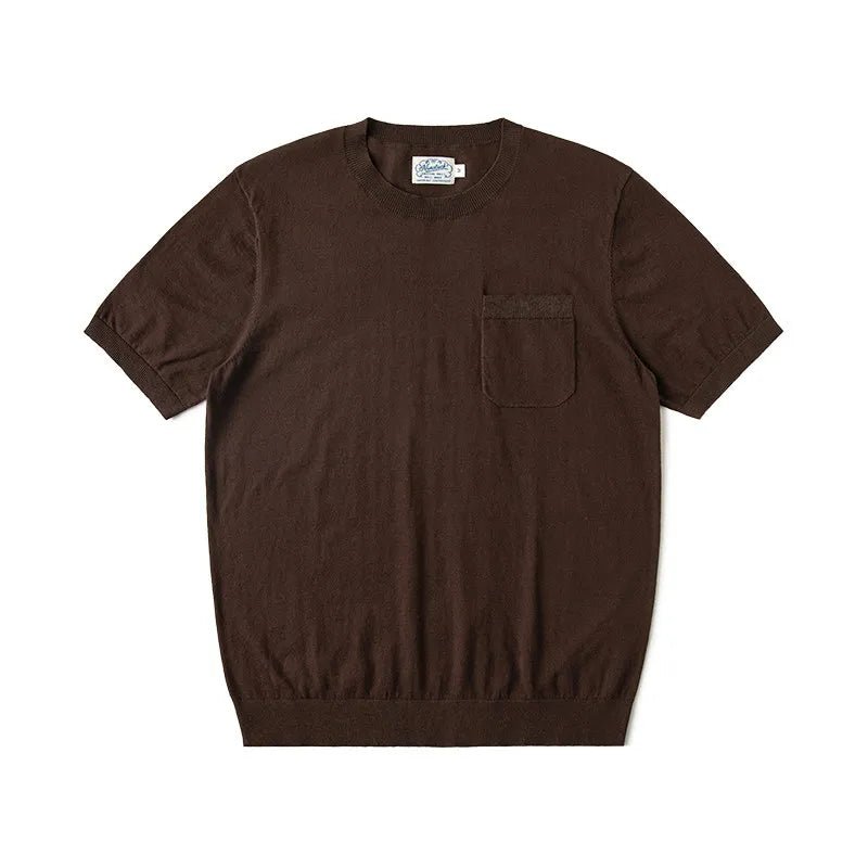 Slim fit t-shirt with chest pocket 100% combed cotton - AntoniosClothing - Brown