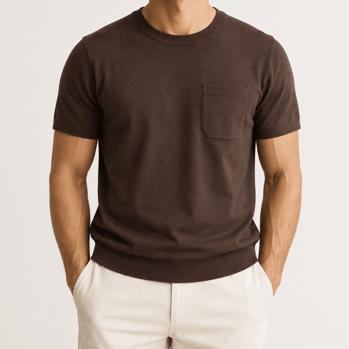 Slim fit t-shirt with chest pocket 100% combed cotton - AntoniosClothing - Brown