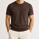 Slim fit t-shirt with chest pocket 100% combed cotton - AntoniosClothing - Brown