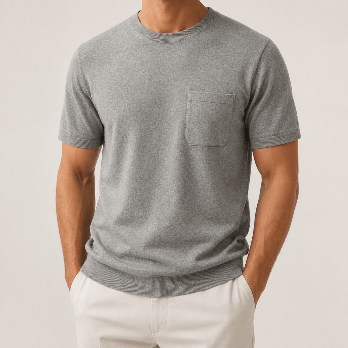 Slim fit t-shirt with chest pocket 100% combed cotton - AntoniosClothing - Light gray