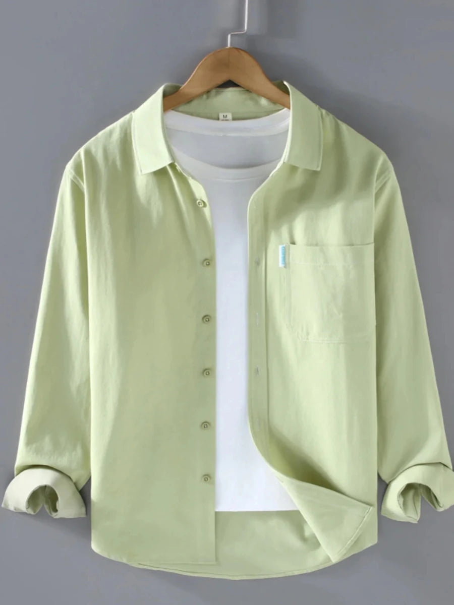 Spring solid color long sleeve loose fit lapel button - up - Antonios
