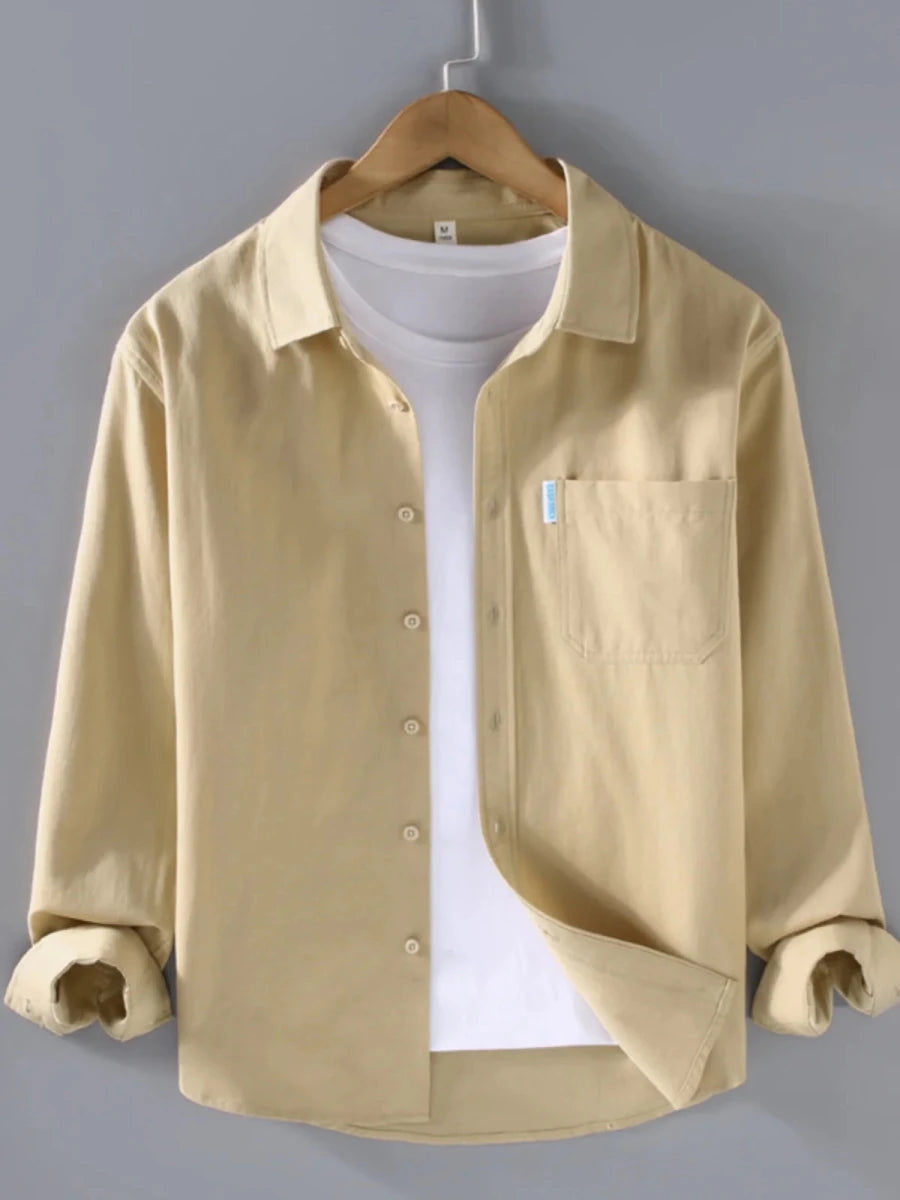 Spring solid color long sleeve loose fit lapel button - up - Antonios