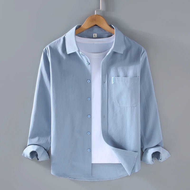 Spring solid color long sleeve loose fit lapel button - up - Antonios