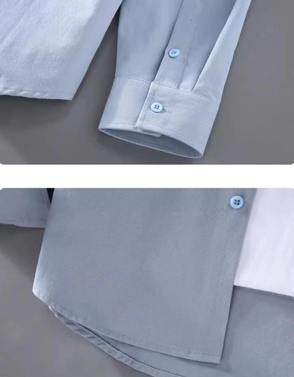 Spring solid color long sleeve loose fit lapel button - up - Antonios