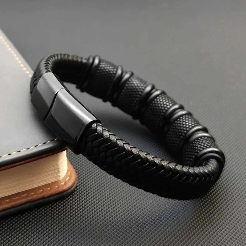 Stainless steel leather bracelet - Antonios