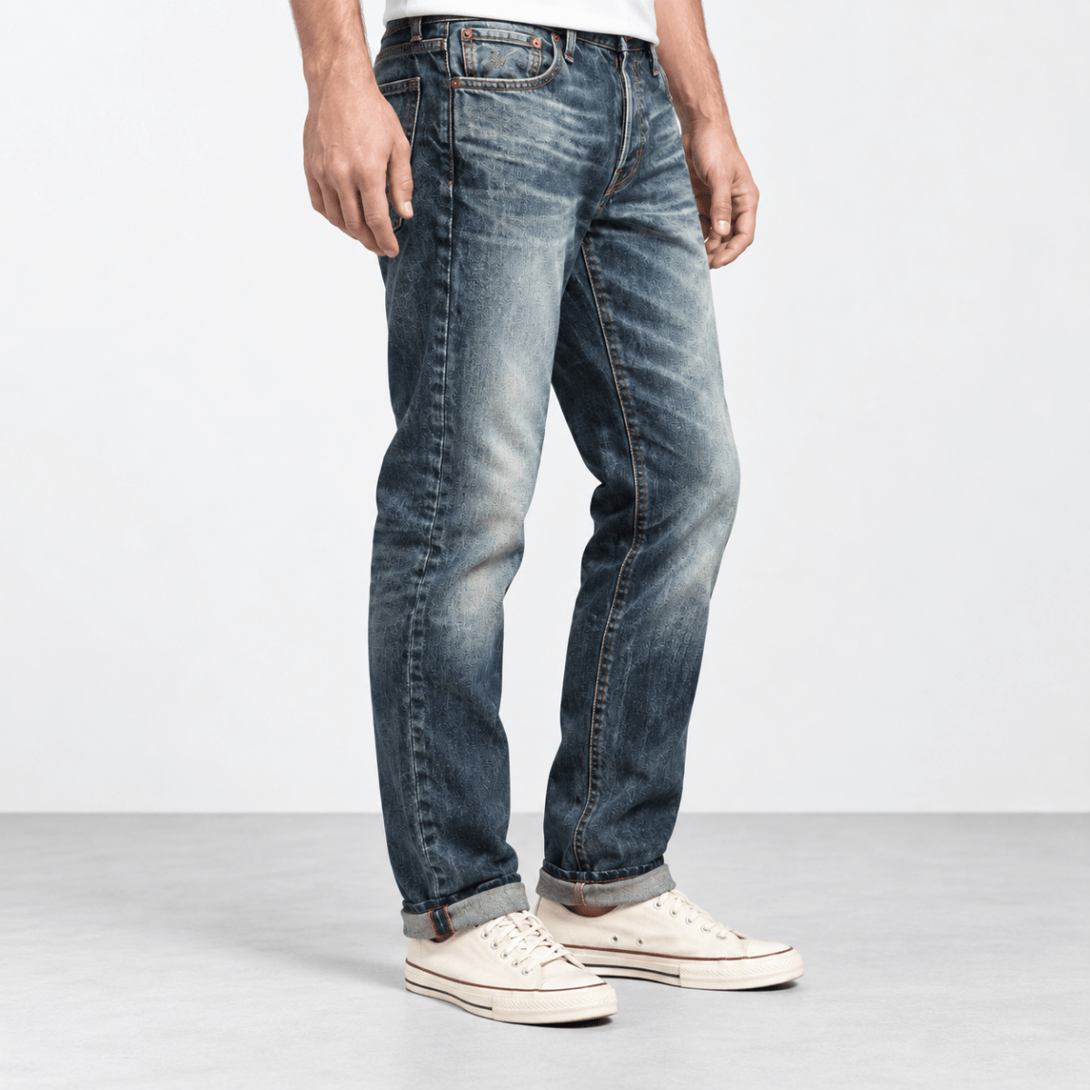 Stonewashed tapered cotton blend jeans - AntoniosClothing - Stonewashed blue