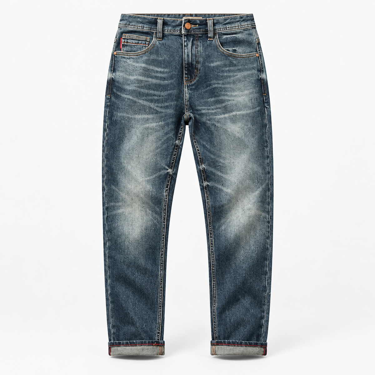Stonewashed tapered cotton blend jeans in stonewashed blue, product cover