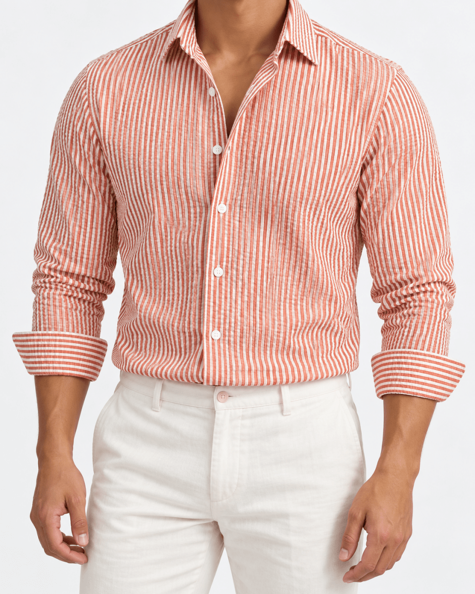 Streetwear summer long-sleeve shirt with stripes - AntoniosClothing - Orange
