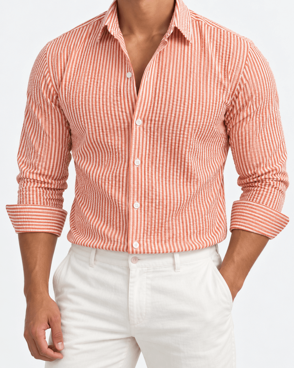 Streetwear summer long-sleeve shirt with stripes - AntoniosClothing - Orange