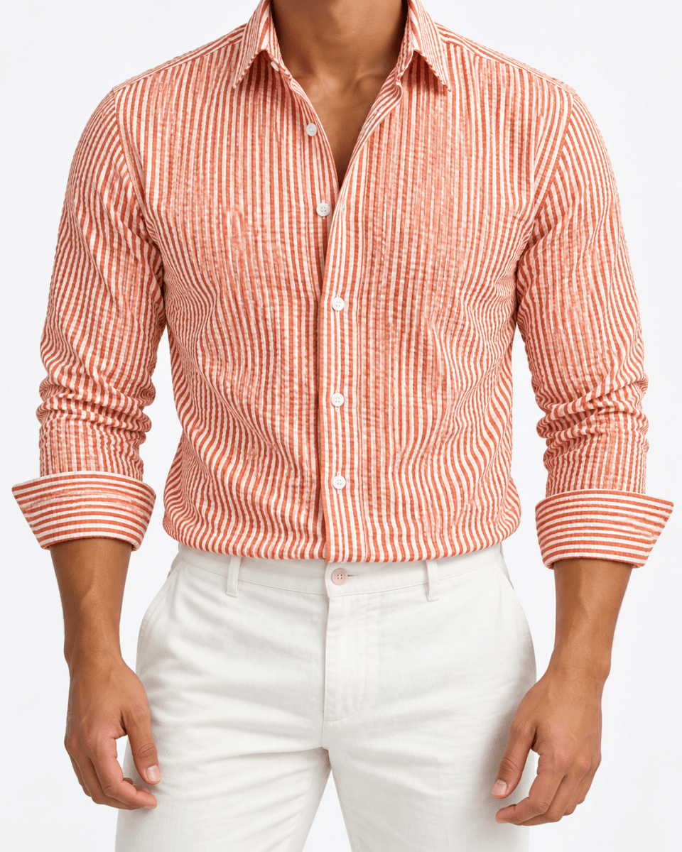 Streetwear summer long-sleeve shirt with stripes - AntoniosClothing - Orange