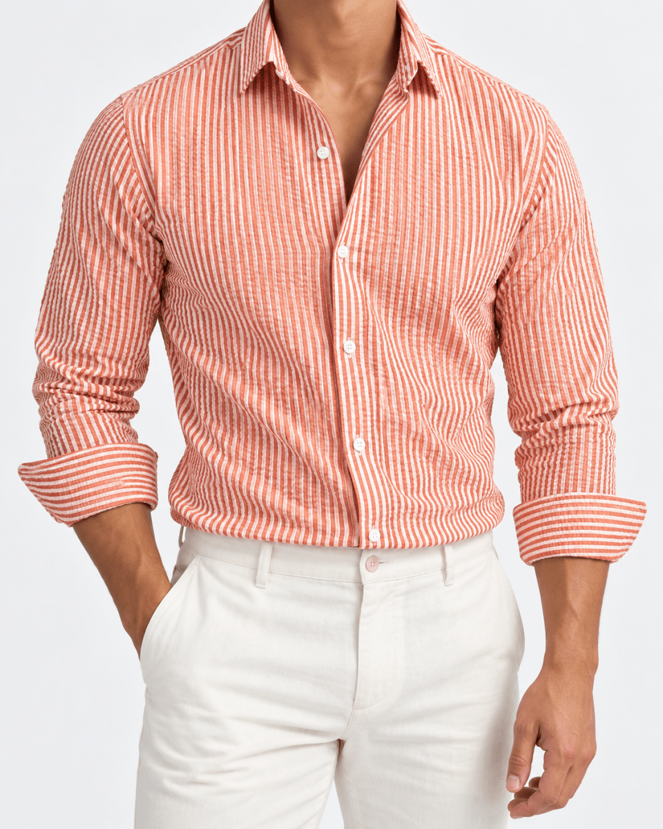 Streetwear summer long-sleeve shirt with stripes - AntoniosClothing - Orange