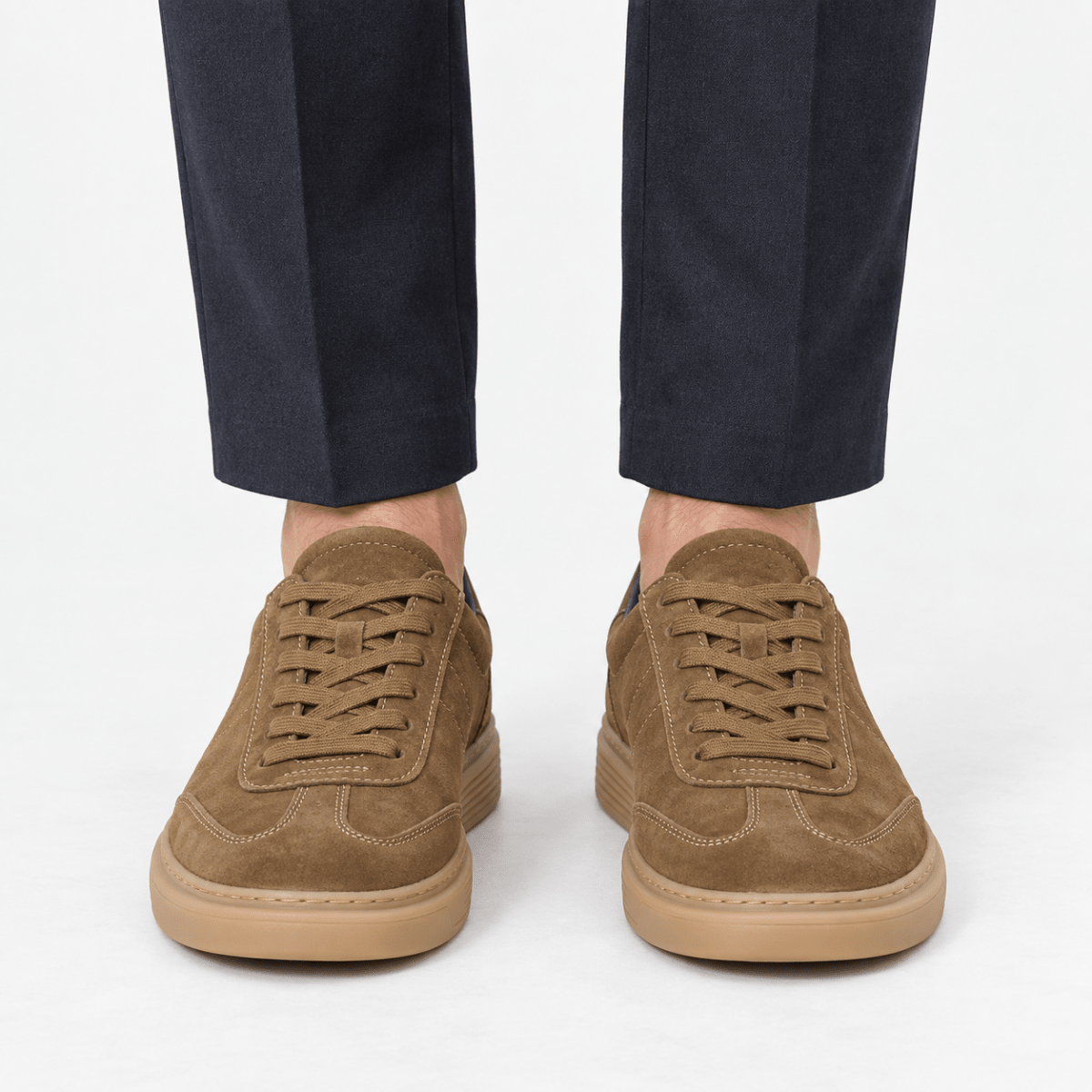 Suede cupsole sneakers with tonal laces - AntoniosClothing - Khaki