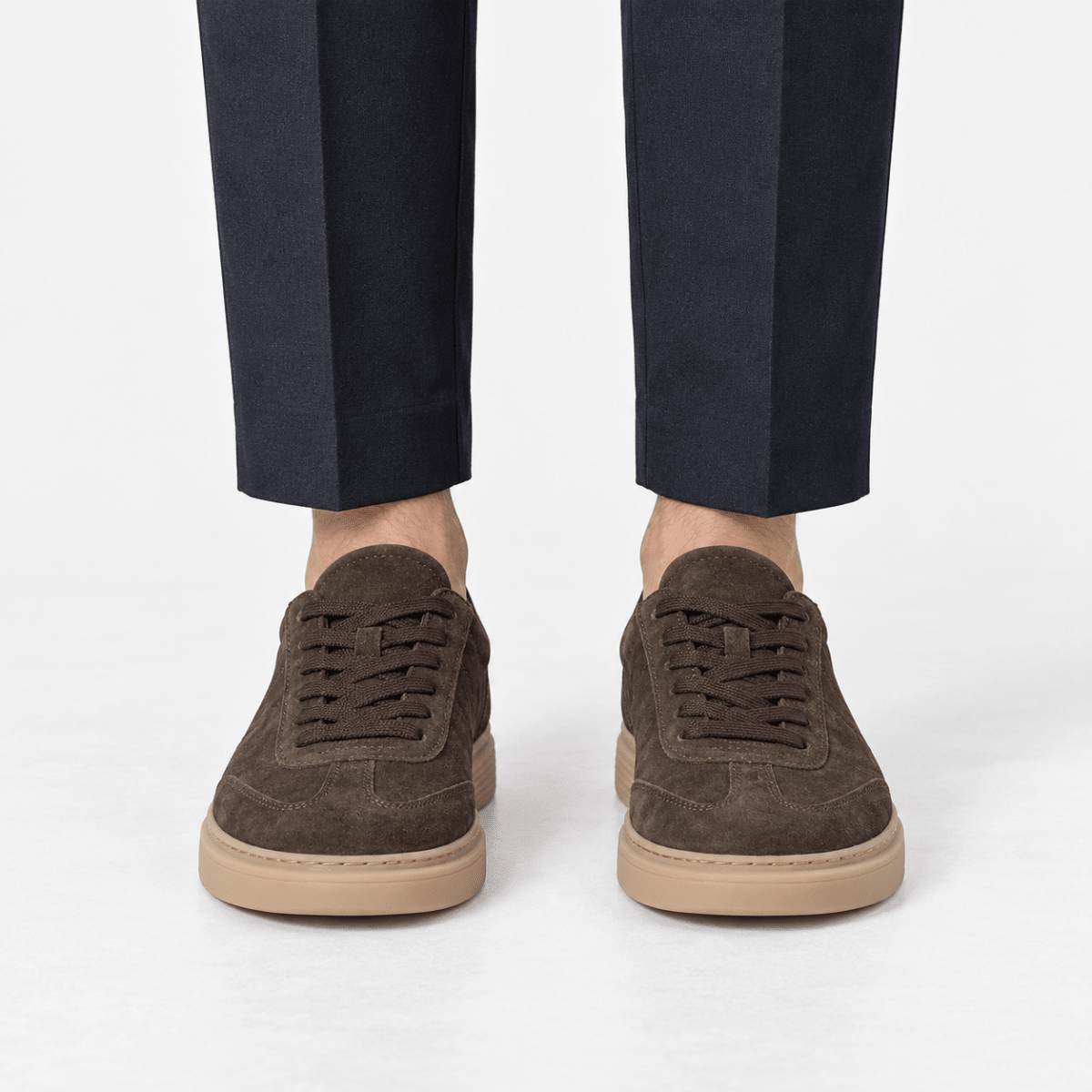 Suede cupsole sneakers with tonal laces - AntoniosClothing - Dark brown