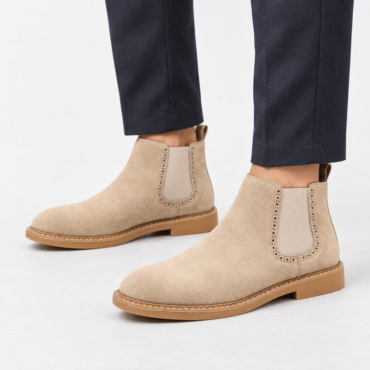 Suede finish leather chelsea boots - AntoniosClothing - Beige