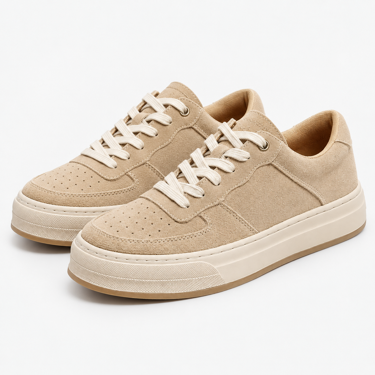 Suede panel low top sneakers in beige, product cover
