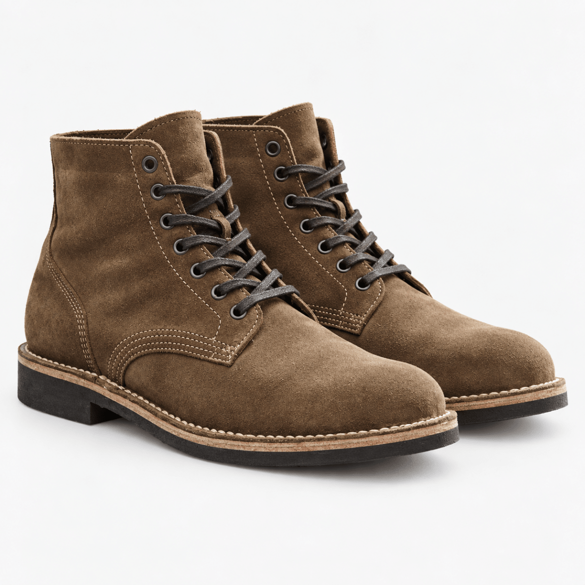 Suede plain toe lace up ankle boots - AntoniosClothing - Brown