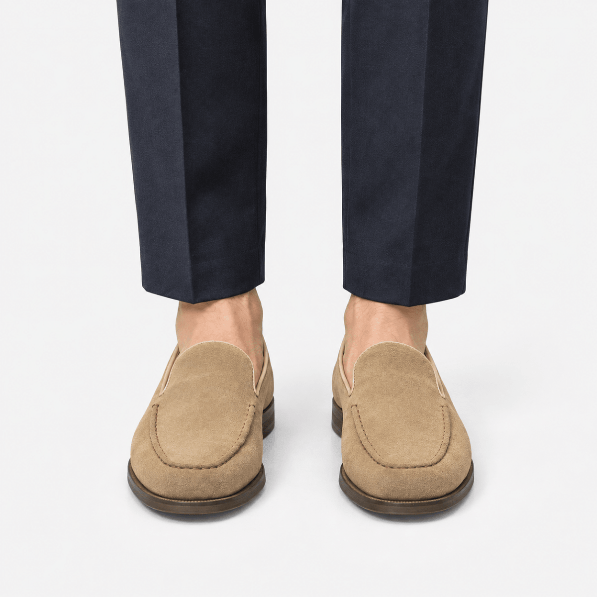 Suede slip on loafers with apron stitching - AntoniosClothing - Sand